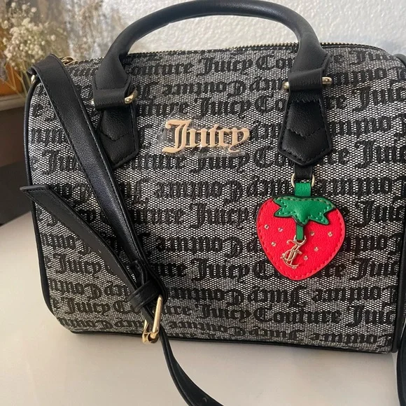 Juicy Couture Black Satchel with Strawberry Accent - Picture 2 of 7
